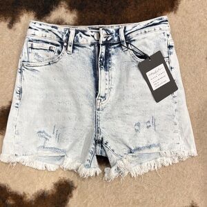 Light Blue Frayed Hem Jean Shorts